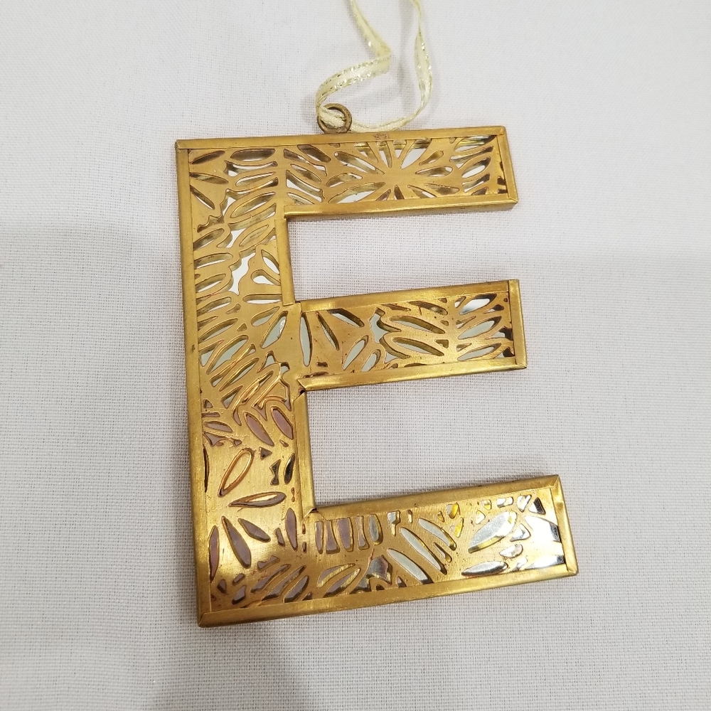 Anthropologie Gold Glass Brass Monogram Ornament E